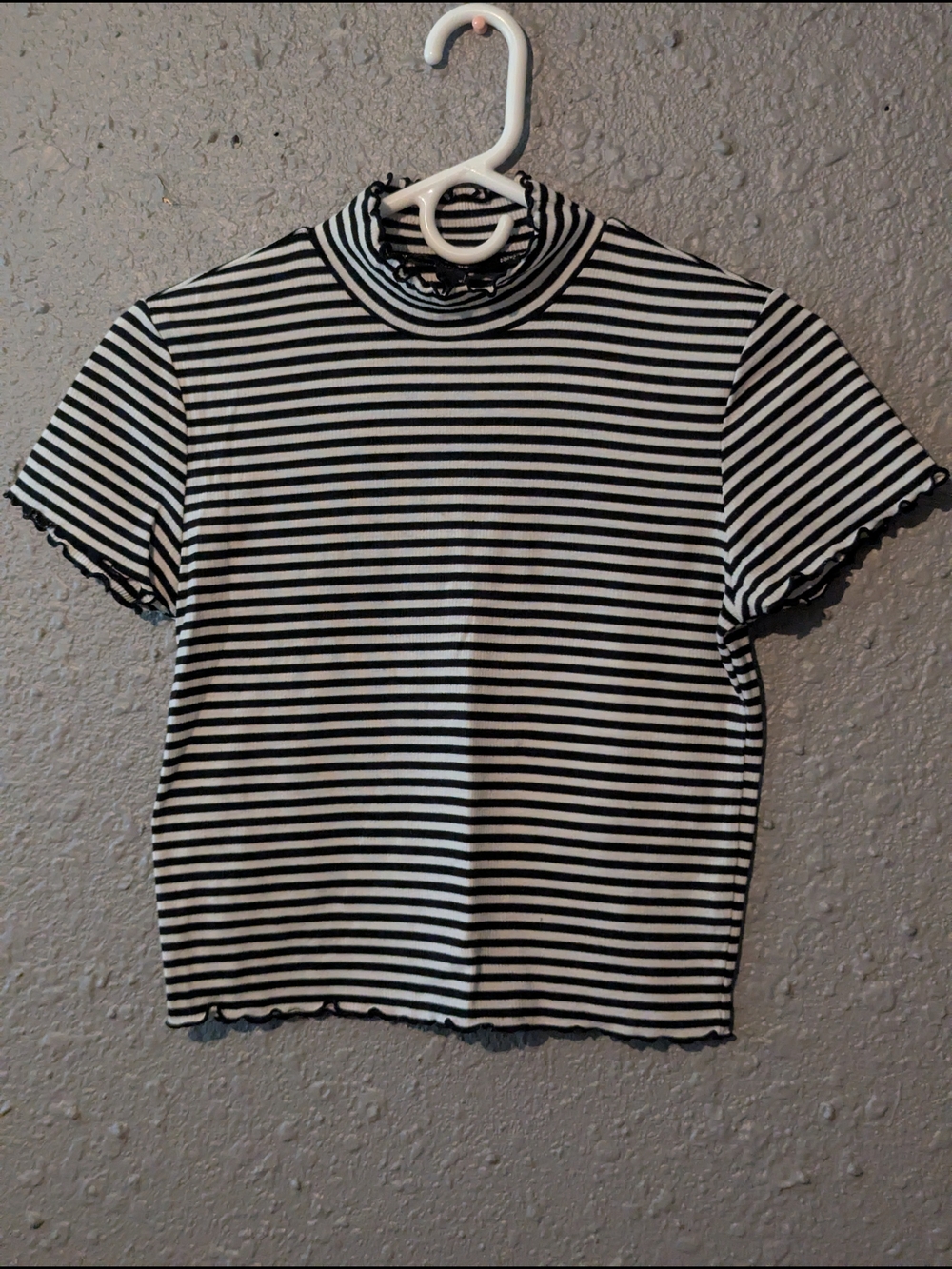 M Black & White Striped Mock Neck Crop Top